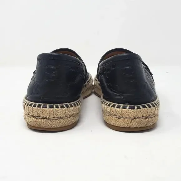 Gucci Signature Guccissima Leather Pilar Espadrille Flats Black Size 37.5 US 7.5 - Picture 7 of 13